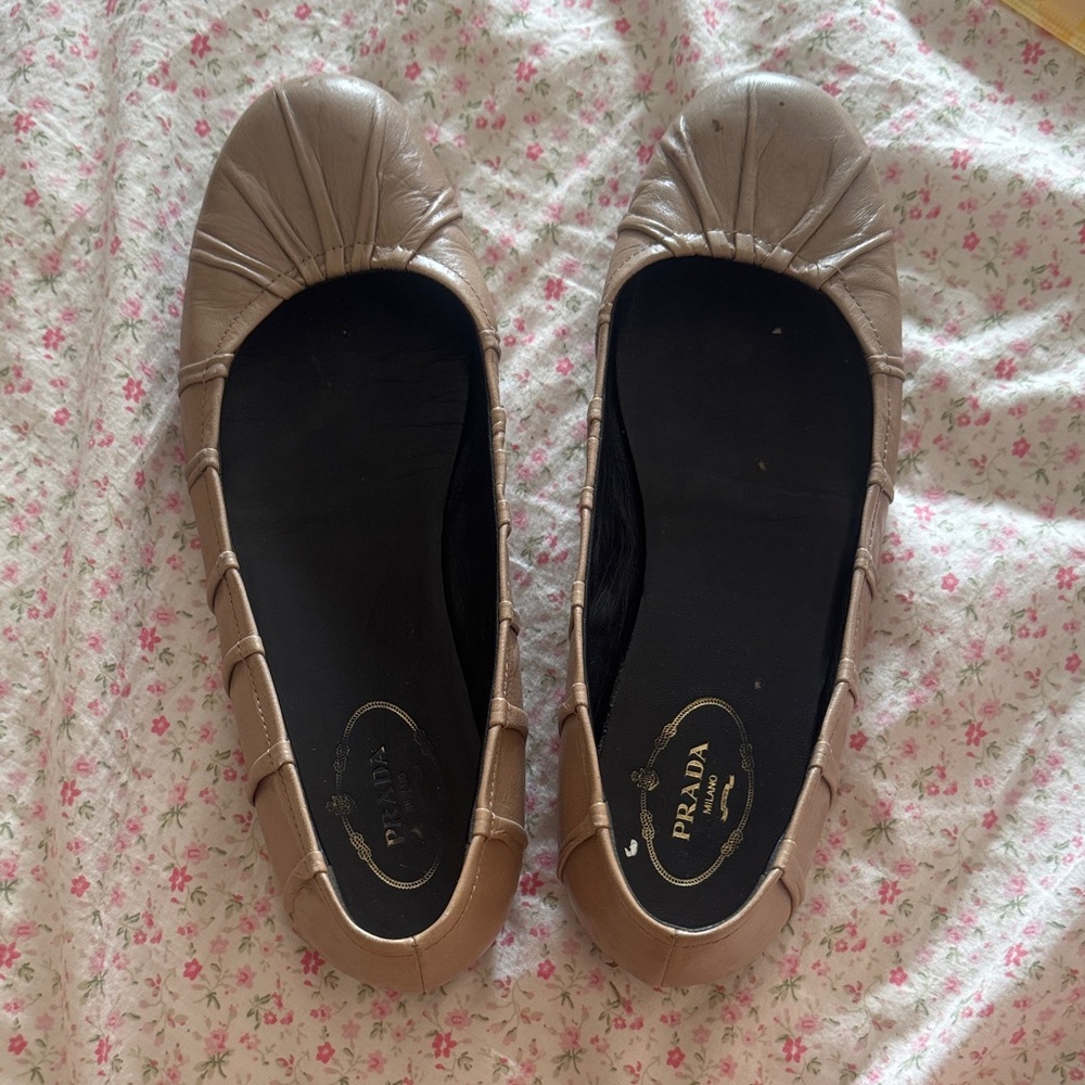 Prada Women's Nude Leather Flats